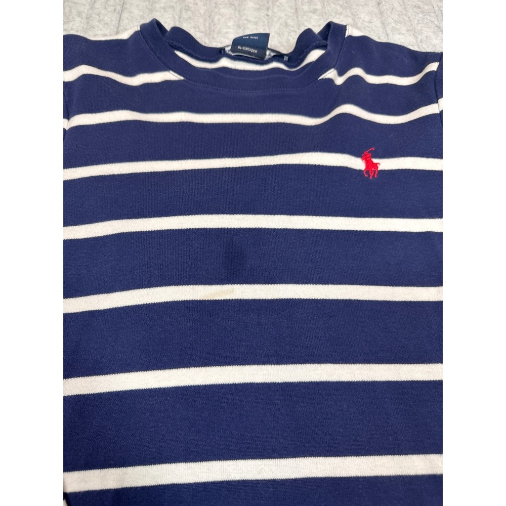 Ralph Lauren Sport Womens Navy Blue White Striped Long Sleeve Pony Logo Top M